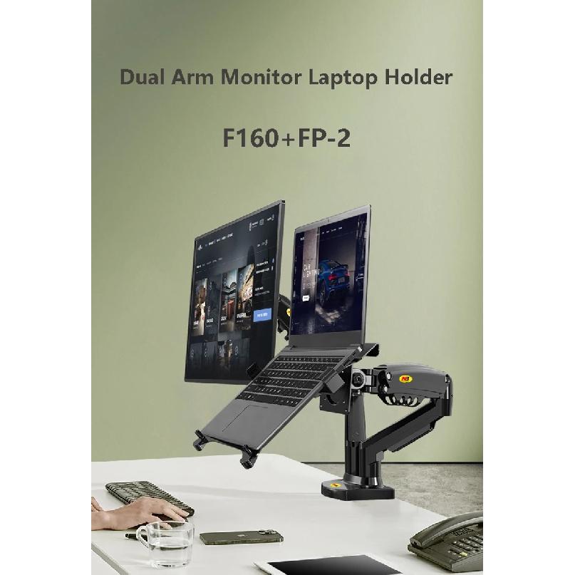 Supporto a Braccio Doppio a Molla a Gas Desktop NB F160 + FP-2 per Monitor 17"-27" + Supporto per Laptop 10"-17" Supporto a Pressione d'Aria Carico 2-9kg