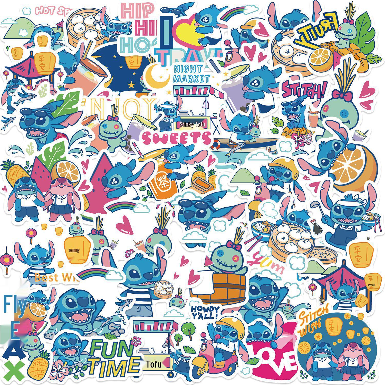 40 Cartoon Character Stitch Stickers: Self-Adhesive Waterproof Scrapbook Decorations 40 Sheets