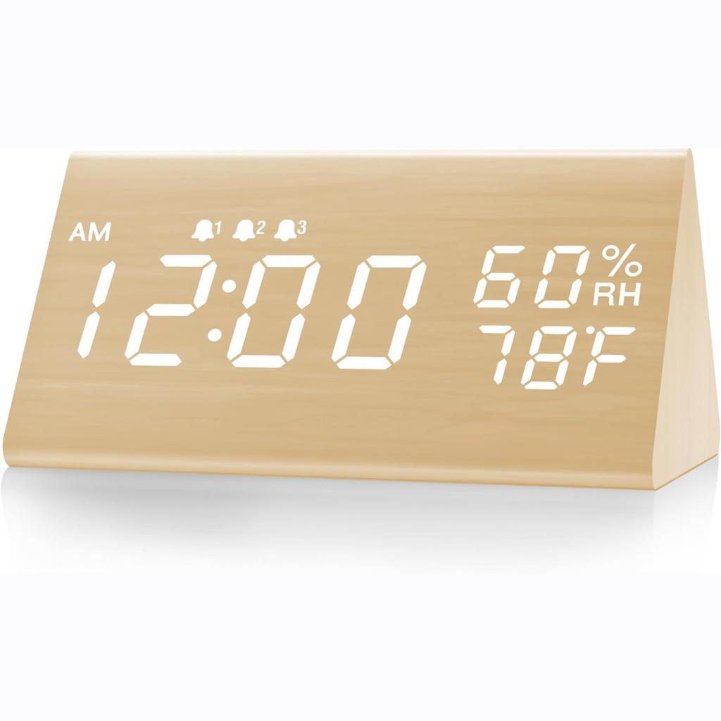 Electronic Alarm Clock LED Digital Clock Bedside Small Alarm Clock Voice-controlled Luminous Electronic Clock Wooden Clock