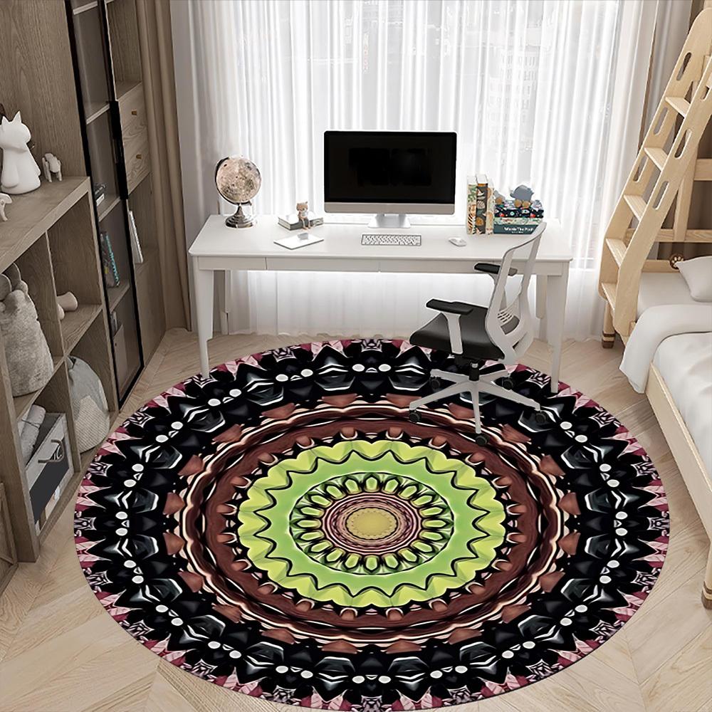 1pc Kaleidoscope Pattern Chair Carpet for Office, Round Non Slip Durable Large Size Office Carpet, Suitable for Office
