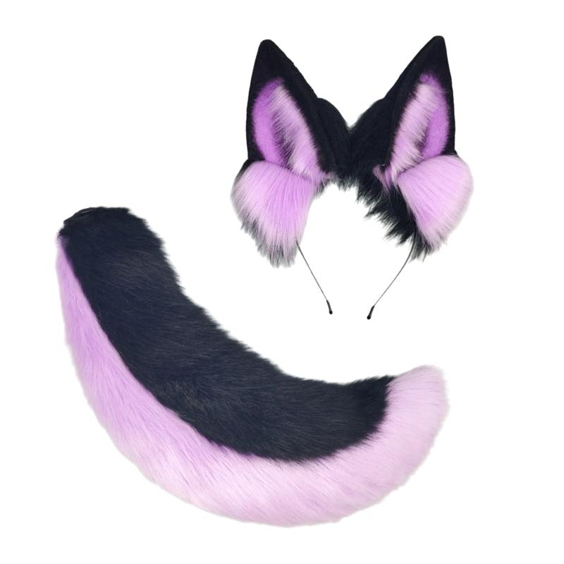 Katzen Kostüm Zubehör Kunstpelz Fuchsschwanz und Ohren Stirnband Set Tier Halloween Cosplay Kostüm für Damen Herren Geschenke