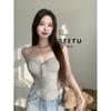 2026 Summer Spaghetti Strap Button-Down Cotton/Spandex Solid Color Women's Vest