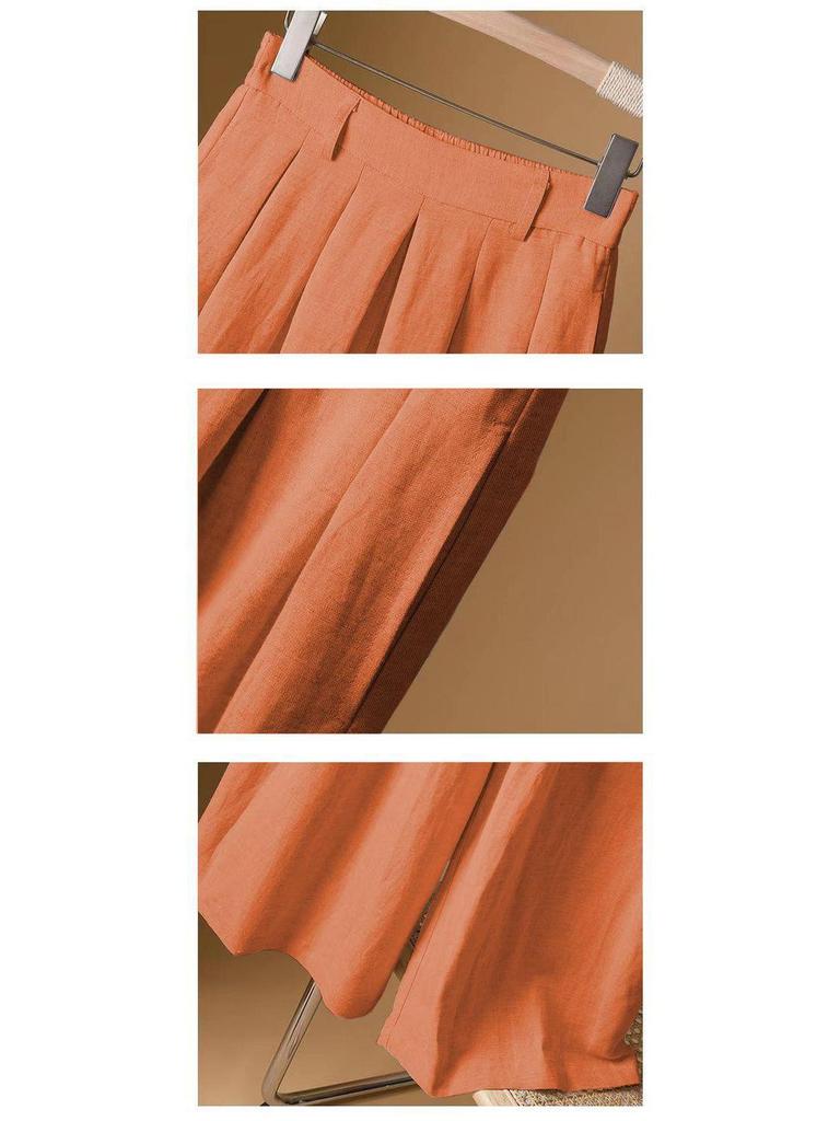 Women's High Waist Cotton-Linen Drape Wide-Leg Skirt Pants - Elastic, Thin, Versatile, 2025 Style