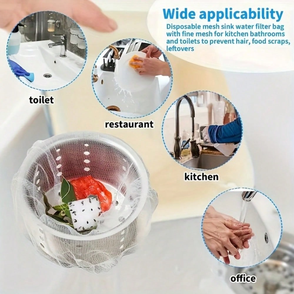 100-Pack Kitchen Sink Filter Bags - Featuring a Drawstring Closure And a Mesh Design That Effectively Captures Food Debris