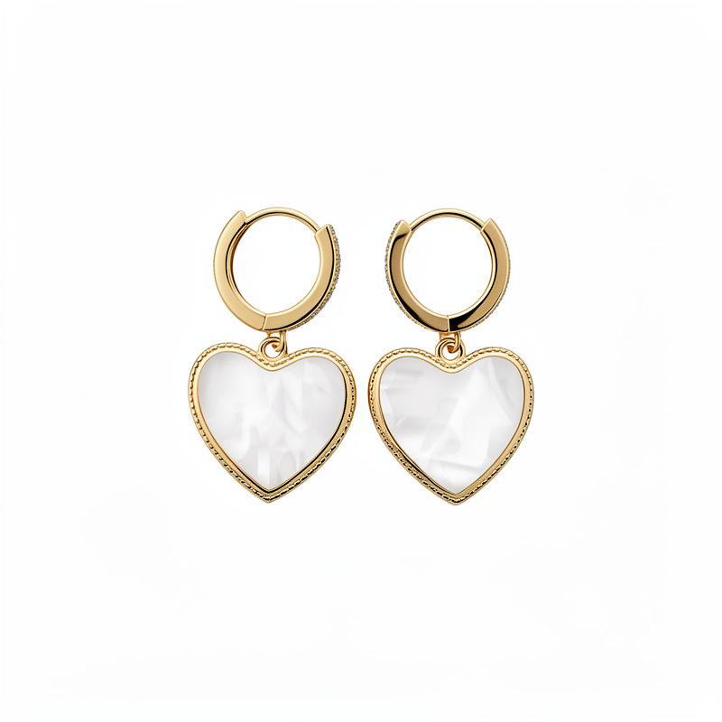 K real gold electroplated silver needle zircon fritillary love earrings light luxury high-end stud earrings retro court style earrings