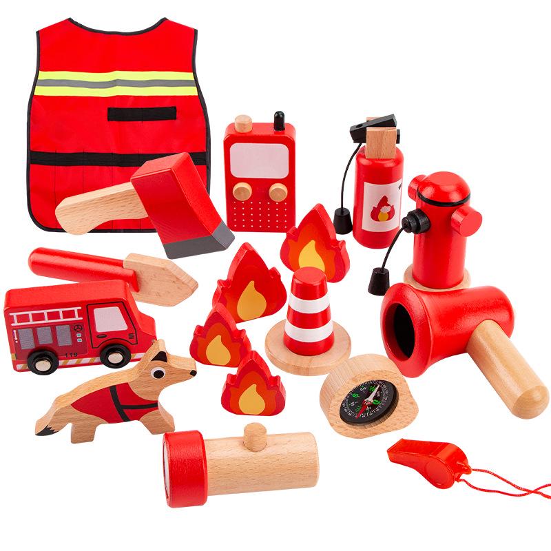 Wooden Traffic Police & Firefighter Role Play Toy Set for Kids Ages 3-6
