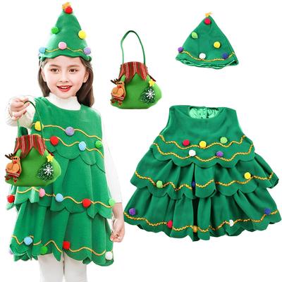 Kalk Life Christmas Tree Cosplay Costume, Kids' 3-Piece Set with Dress, Hat, and Bag. Perfect for Girls, Santa Costumes, Cute Costumes, and