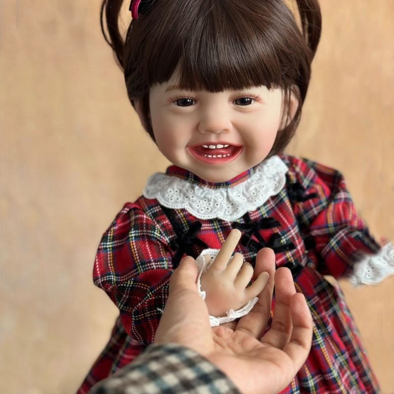 Păpușă renăscută Mila de 55 cm, finisată moale, complet din silicon, lavabilă, păpușă nou-născută drăguță, zâmbet fericit, simulare, păpuși pentru copii, jucării pentru casă de joacă