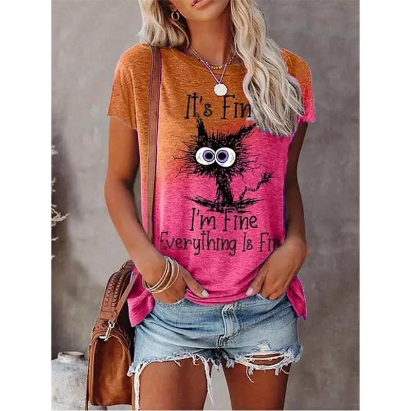 3D Printed T-Shirt - Women's Streetwear - Summer Cartoon Cat Casual Fashion - Short-Sleeved T-Shirt Top