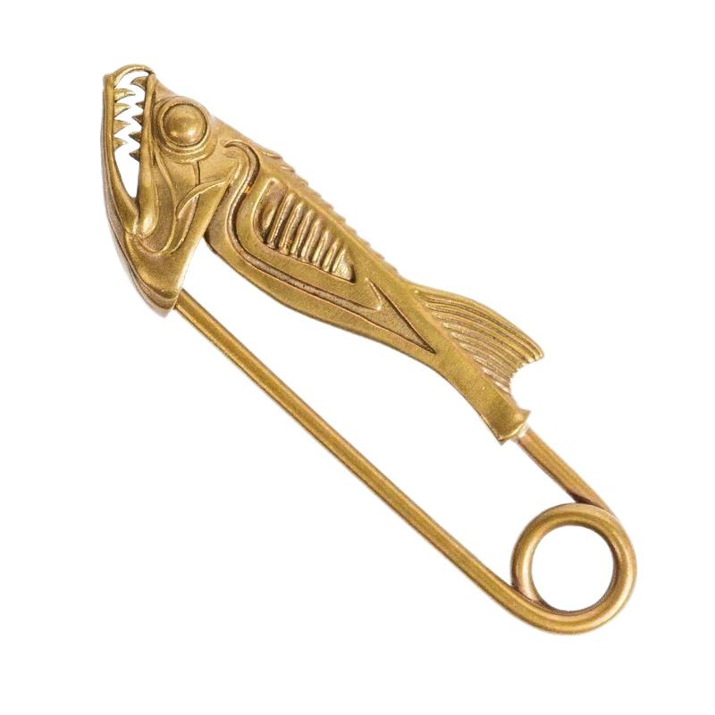 1pc Retro Brass Piranha Shape Brooch Fish Head Pin Animal Series Pendant Key Chain Bag Hanging Exquisite Handmade Accessories