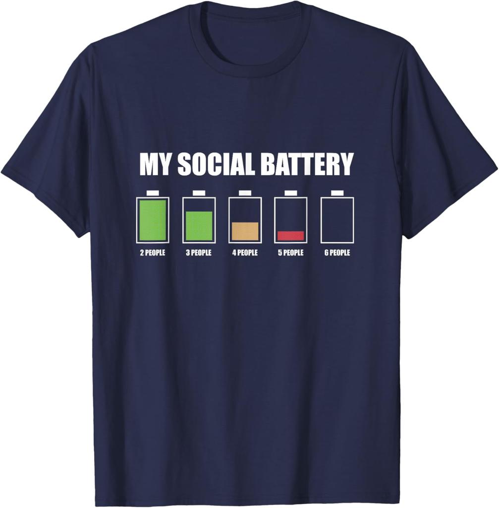 Moje sociální baterie Vtipné tričko s grafikou pro introverty Pánské ležérní bavlněné tričko s kulatým výstřihem a krátkým rukávem
