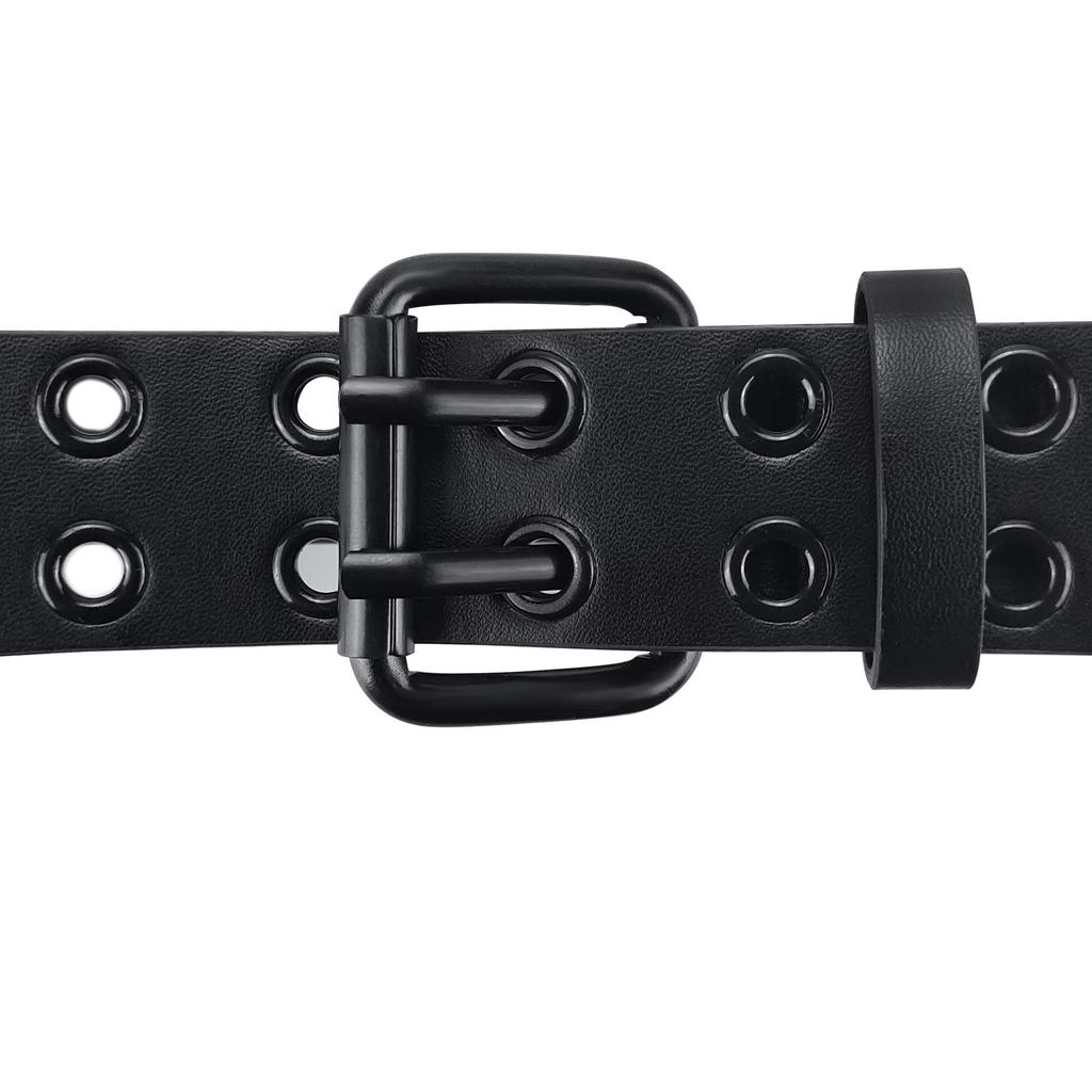 [maikun] Women's and Men's Belt, Large Size, Leather, Casual Belt, Double Pin, Punk Rock, Black, 120cm
