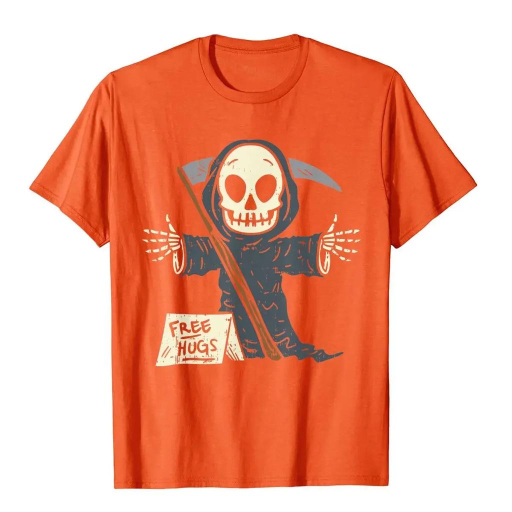 Free Hugs Grim Reaper Funny Pun Scary Halloween Costume Boys T-Shirt Birthday Cotton Tees Gift Coupons T Shirts