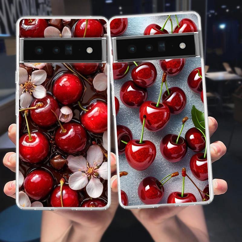 For Google Pixel 10 Pro Clear Phone Case Pixel 9 Pro XL Pixel 8 Pro 9A 8A 7A 7 6A 6 Pro Soft TPU Cover Red Cherry