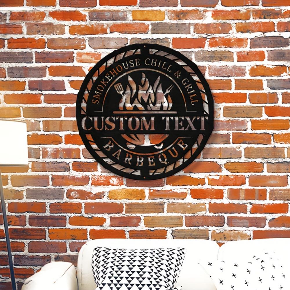 Unique Handmade Custom Iron Barbecue Smokehouse Grill Sign Outdoor Patio Kitchen Decor