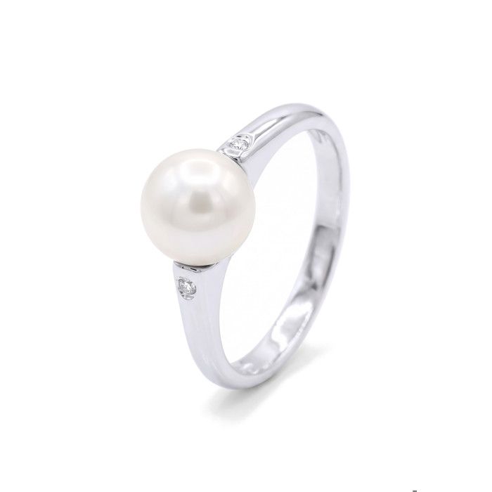 Ring - Pearls & Colors - 8-9 Mm Round - White Pearl - White Gold 375/1000 - AAA+ Quality - Diamond - Woman