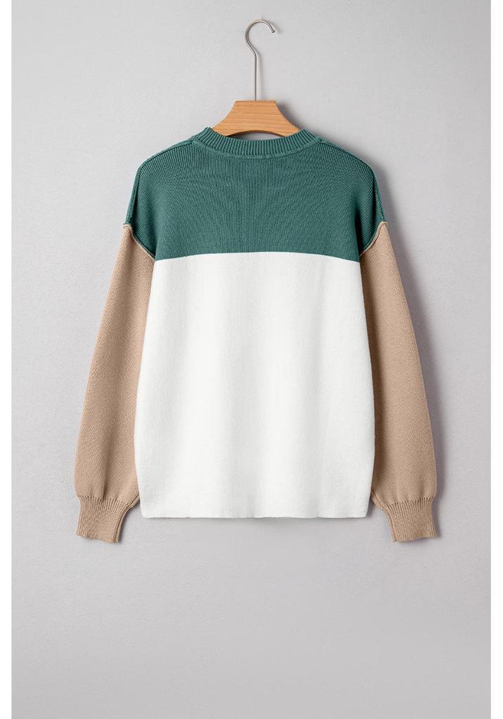 2025 Autumn/Winter Women's Color Block Ribbed Knit Pullover Sweater - European & American Casual Style