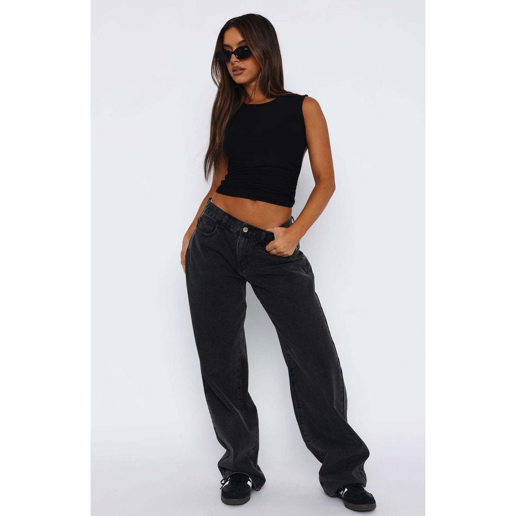 Women's Casual Fashion High Waist Straight Floor-length Jeans