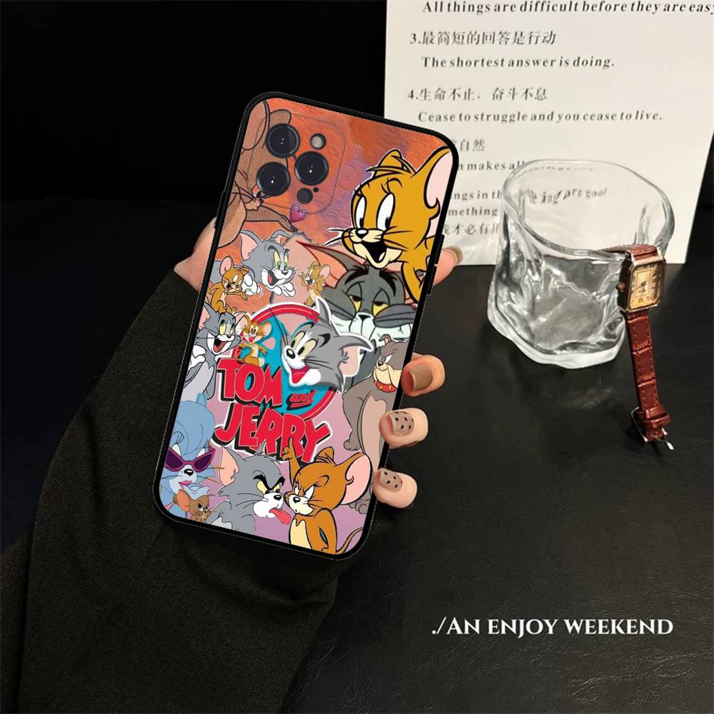 Animated T-Tom And J-Jerry Phone Case For Iphone 16 15 17 13 14 12 11 Pro Max Plus Black Shell Cover Case