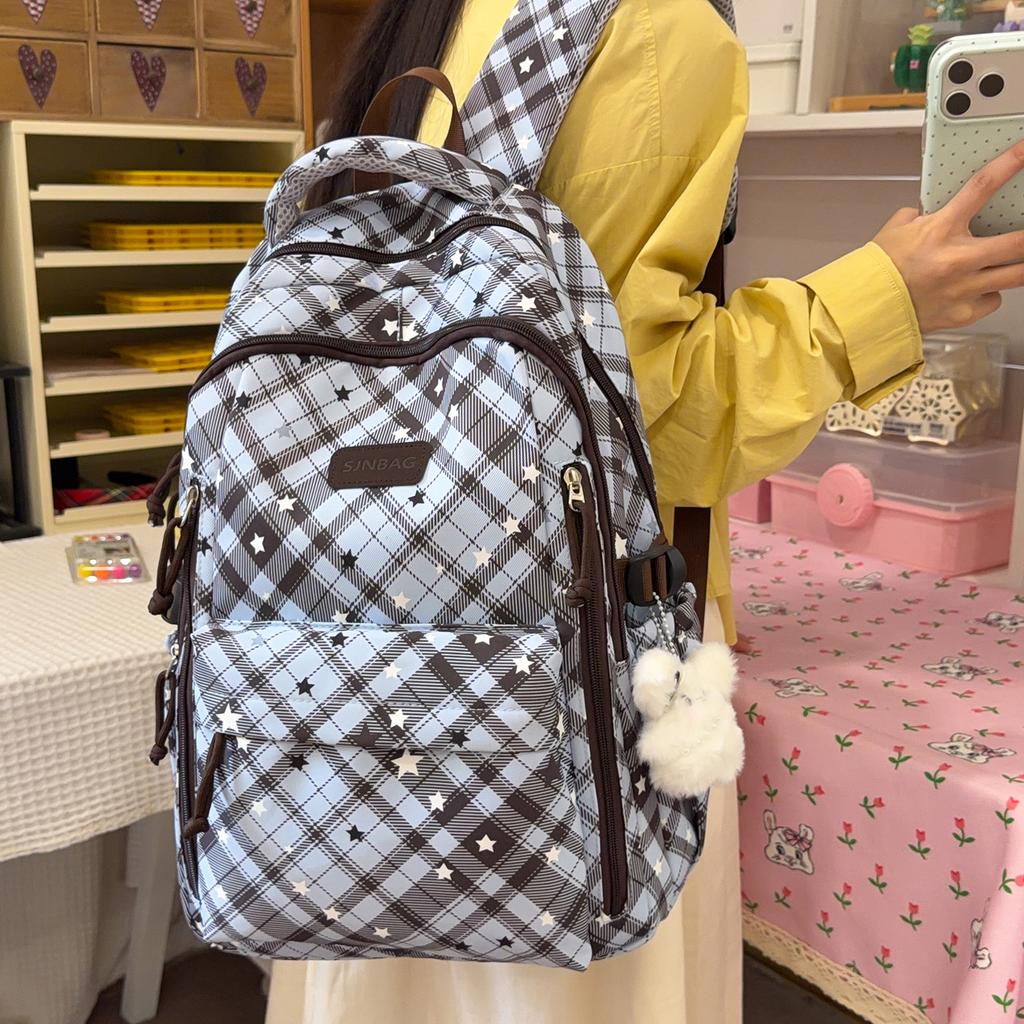 Schoolbag Korean Niche Backpack Junior High School High School Schoolbag Girls Retro Plaid Ins Style Versatile Commuter Backpack