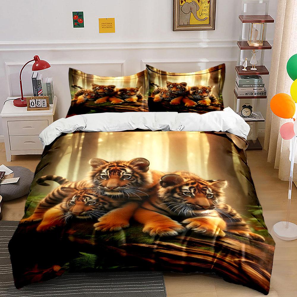 Three tiger cubs resting. Bedding sets Duvet cover sets Duvet covers Pillowcases(1 * Duvet Cover 2 * Pillowcases without duvet insert) 135x200cm