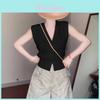 Wool Crop Top For Women Summer Blouse With Polo Neck And Wavy Knit Style