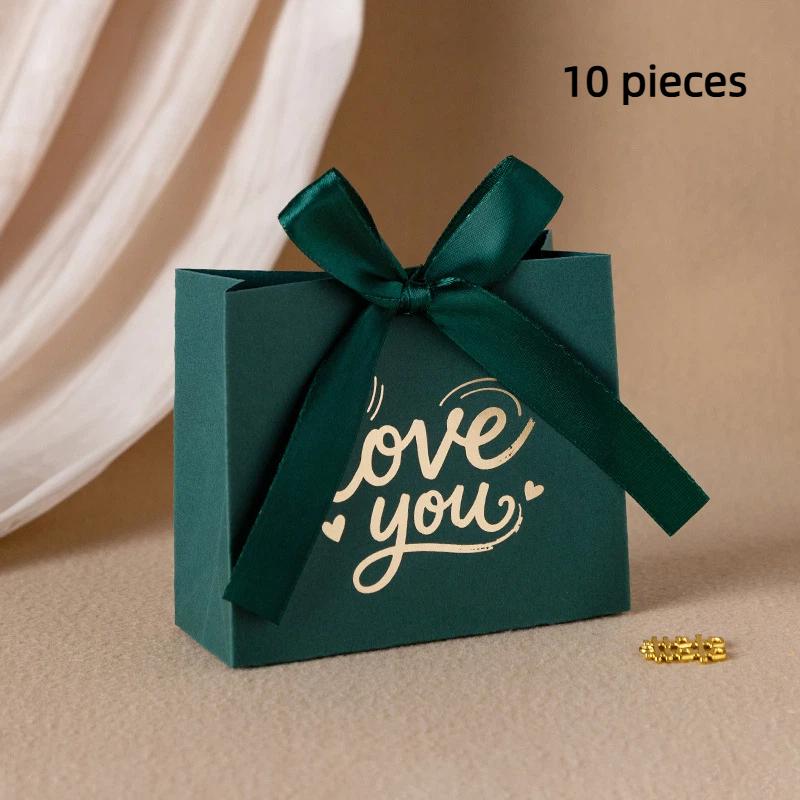 10Pcs Chocolates Gift Packaging Box Suitable For Wedding Candies And Valentine'S Day Love Wings Gold Foil Gift Box With Ribbon