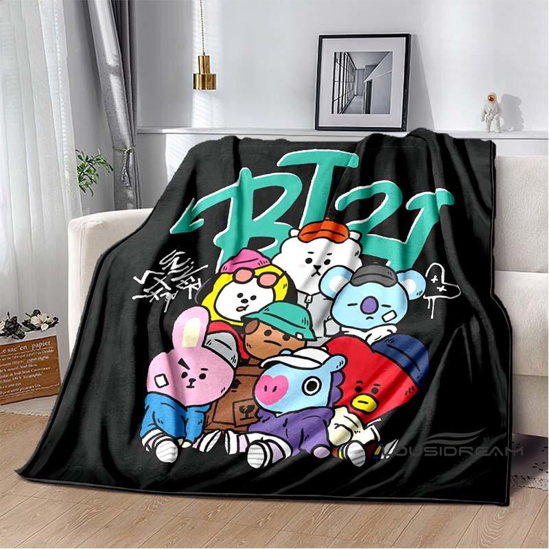 2026 Nuova Collezione Cartoni Animati Anime BT21 Adorabile Coperta Ultra Morbida per Bambini Coperta da Divano Perfetta per Viaggi Divani Picnic