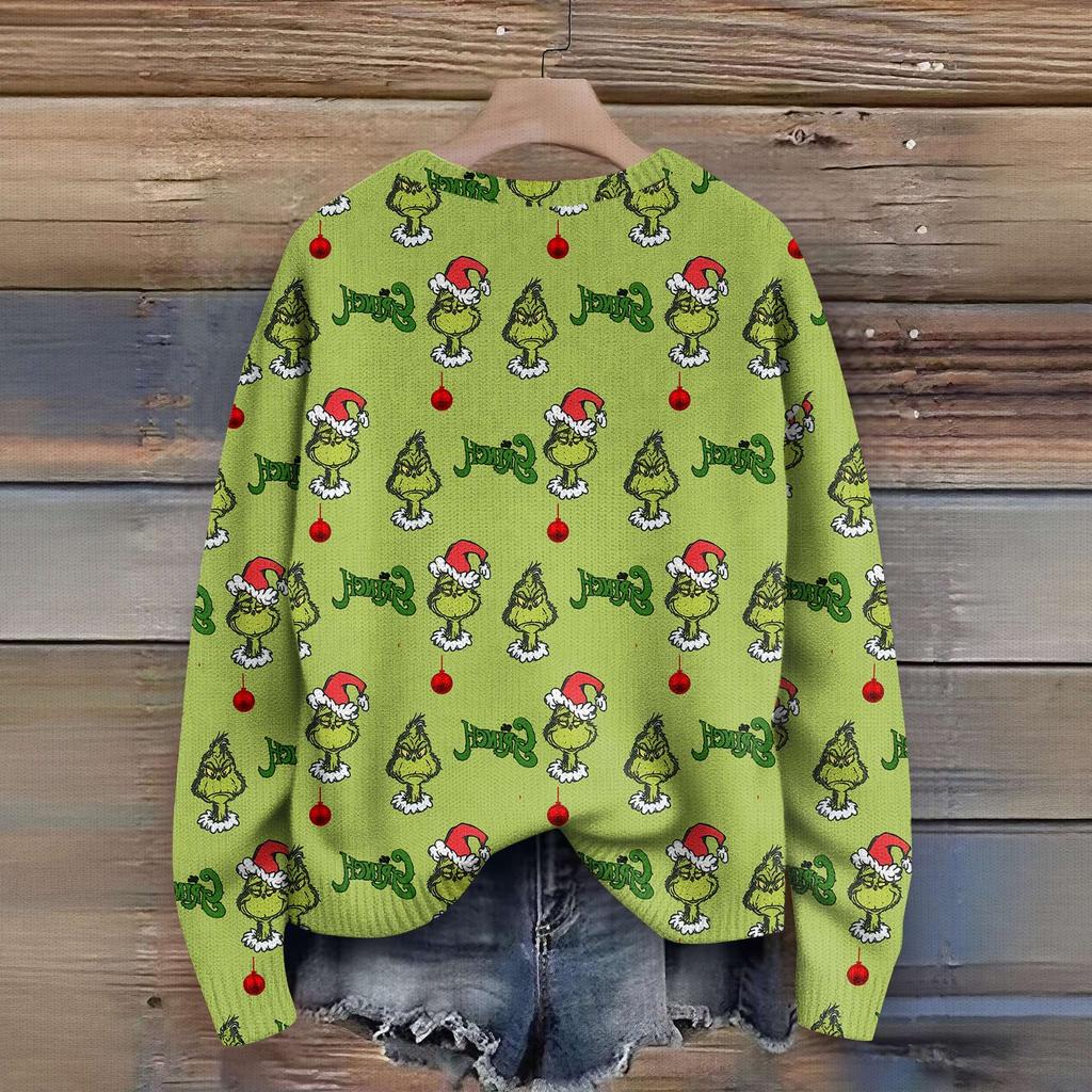 Svetry s dlouhým rukávem pro ženy s kulatým výstřihem, ležérní, roztomilý pletený svetr s potiskem, nadměrný