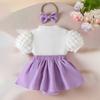 Baby Girls Strawberry Short Sleeve Romper Dress with Puff Sleeves and Bowknot Headband Infant One-Piece Outfit for Newborn Toddler