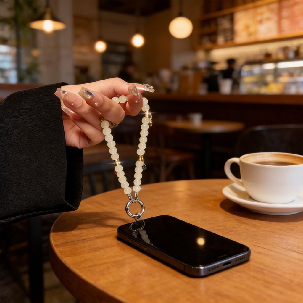 Portable Pvc Handcrafted Phone Lanyard With Peace And Joy Beads For Men And Women