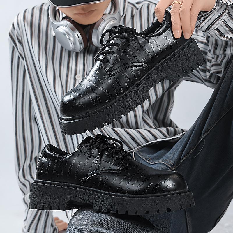 Spring Men's Shoes Business Casual Dress British Wedding Groom Wedding Sports Large Size Thick Sole Black Big Head Leather Shoes