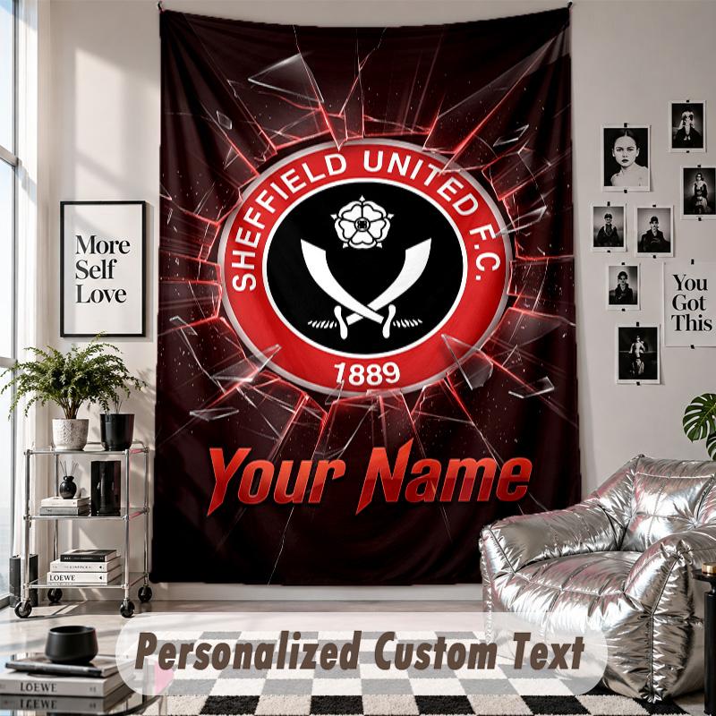 Wall Hanging Tapestry With Custom Name & Text, Sheffield United FC Decorative Tapestry For Bedroom
