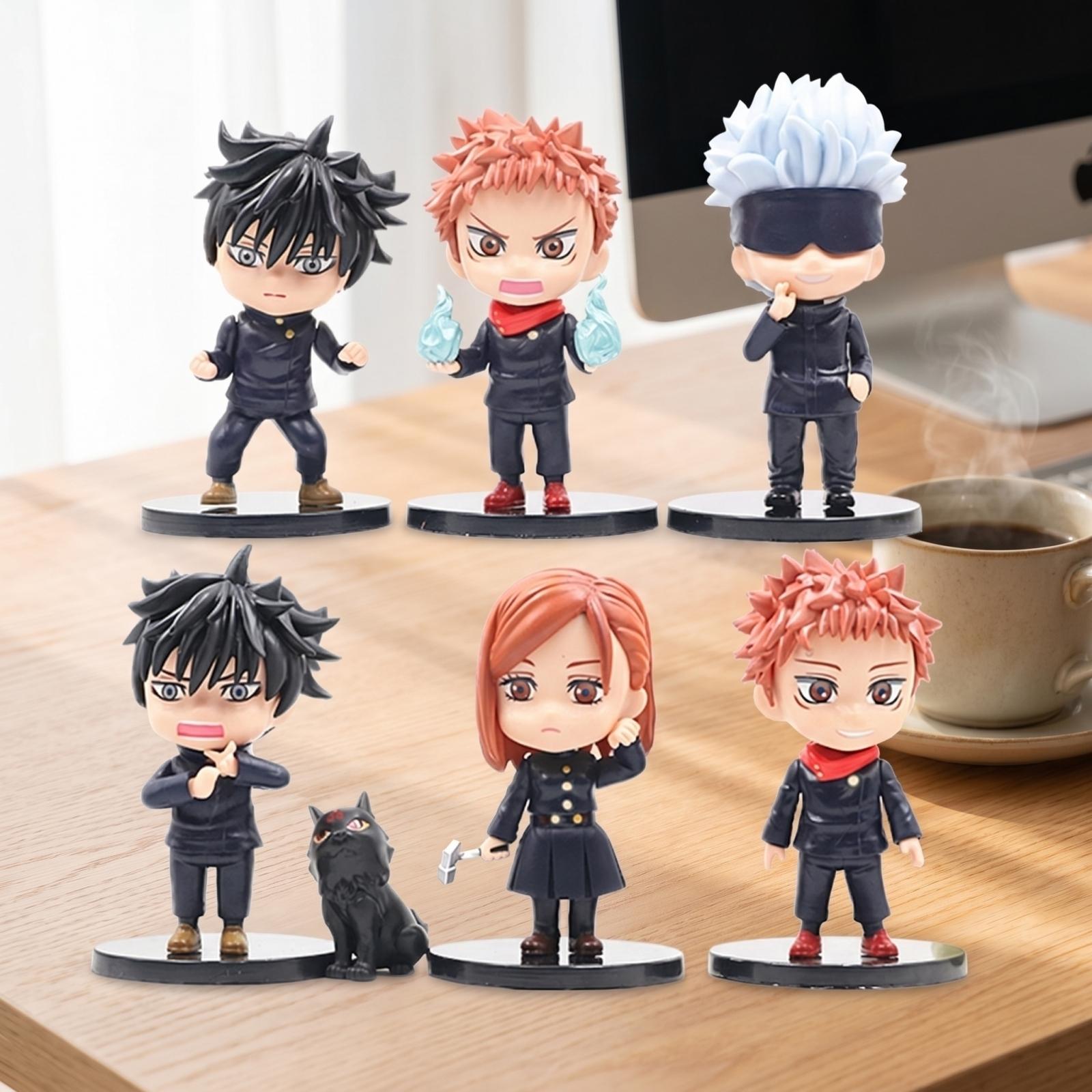 

Set of 6 Collectible Anime Character Figurines with Display Stands Cute Cartoon Style Desktop Decoration for Fans and Collectors One Size чёрный
