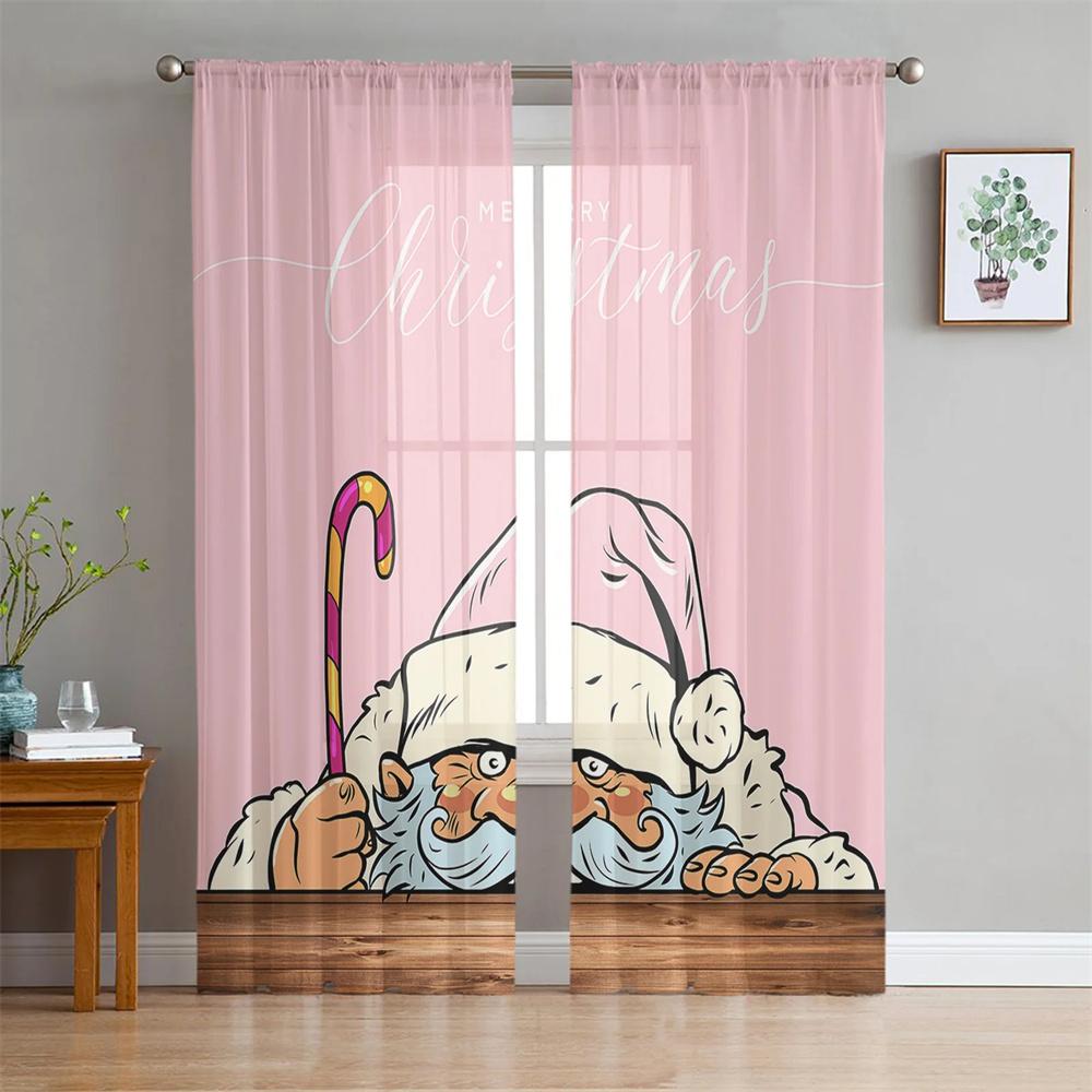 

Мультяшный рождественский Санта-Клаус блестящие красные розовые тюль занавески для окон гостиная спальня прозрачный домашний декор шифон вуаль кухня2 шт. W65X60H(cm)X2Pcs&Grommet Top