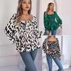 Spring and Autumn Women's Casual Floral Tie Long Sleeve Wooden Ear Blouse