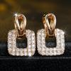 Fashionable Gold Color Square Geometric Hollow Pave CZ Drop Earrings for Women Wedding Party Gift