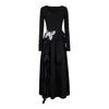 Autumn New Long-sleeved Irregular Butterfly Small Black Dress Long Dress Early Autumn Wear Elastic Waist Pinch Dress