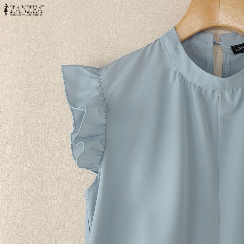 ZANZEA Women Casual Stand Collar Summer Sleeveless Dress