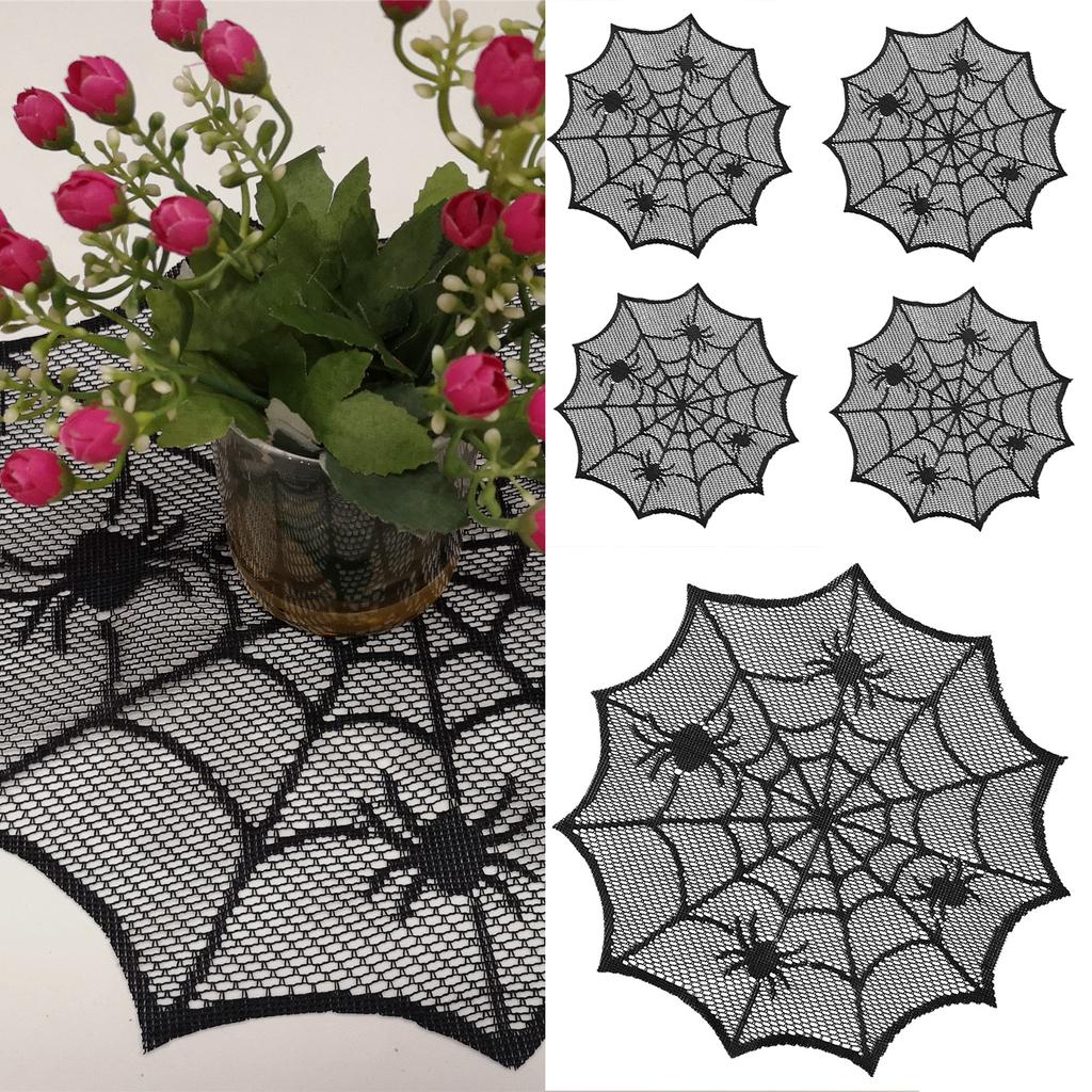 Elegant Spider Web Lace Doily Black Cobweb Table Topper Placemat for Romantic Home Decoration