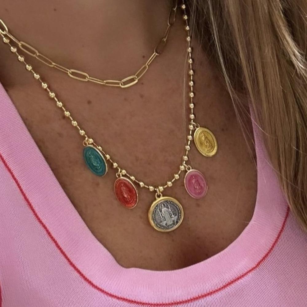 St. Benedict Metal Pendant Necklace Adjustable Clavicle Chain Chic Rosary Necklace  Gift