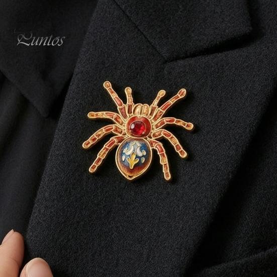 Unique Party Jewelry Gothic Spider Brooch Pin, Colorful Rhinestones Decor, Retro Decorative Pins for Jackets Alloy Lapel Pin And Backpacks Style Metal