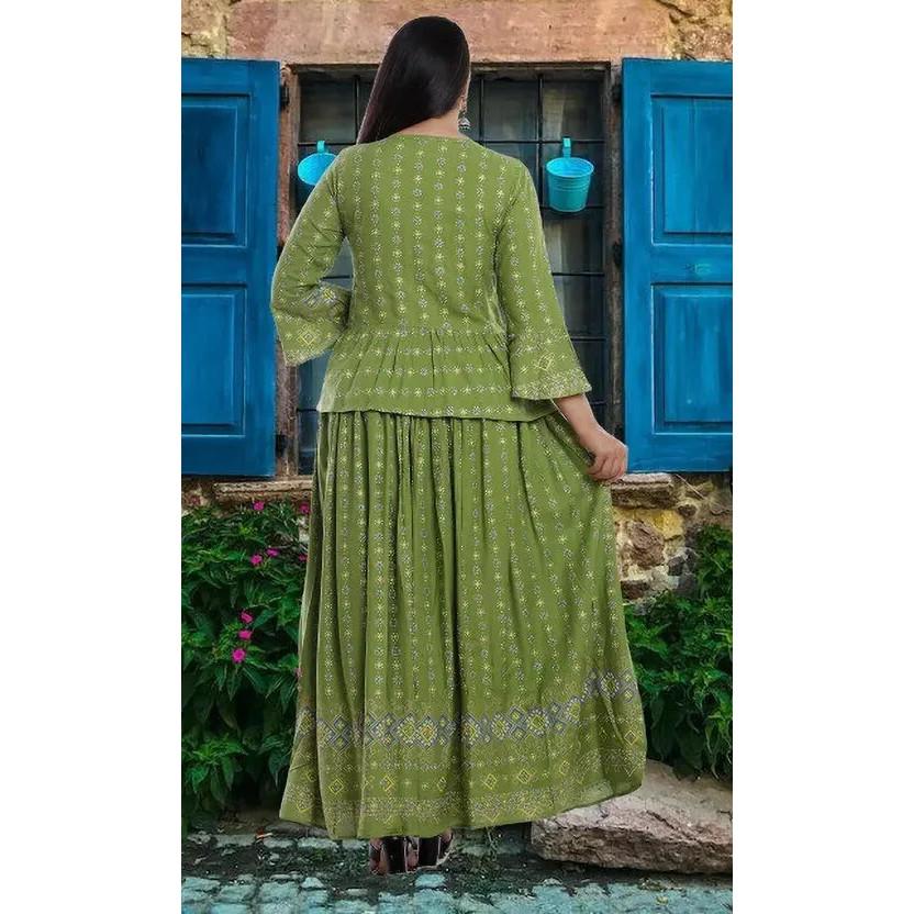Indian Party Wear Rayon Top Kurta Skirt Set Women Bollywood Top Tunic Kurti VSO-1707 C