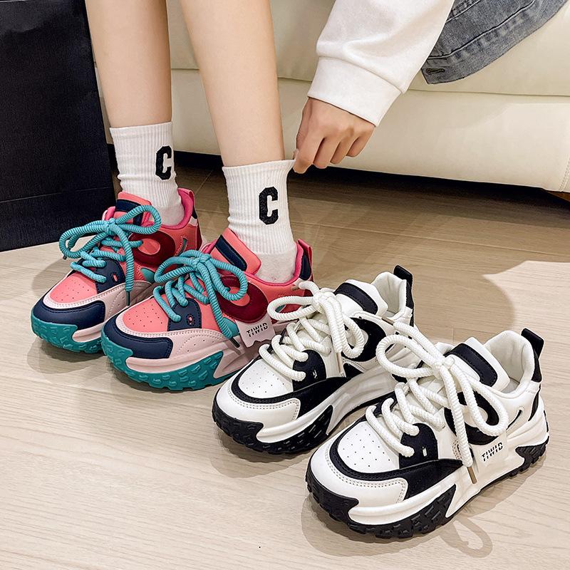 2024 Spring New Thick Sole Dad Shoes Women's Thick Sole Versatile Street Shooting Sports Shoes Ins Fashion Casual Women's Shoes