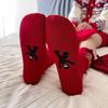 Women Horse‑Year Red Socks,Autumn Winter Thick Warm Stackable Socks,Embroidered Boneless Medium‑Tube Calf Cotton Socks