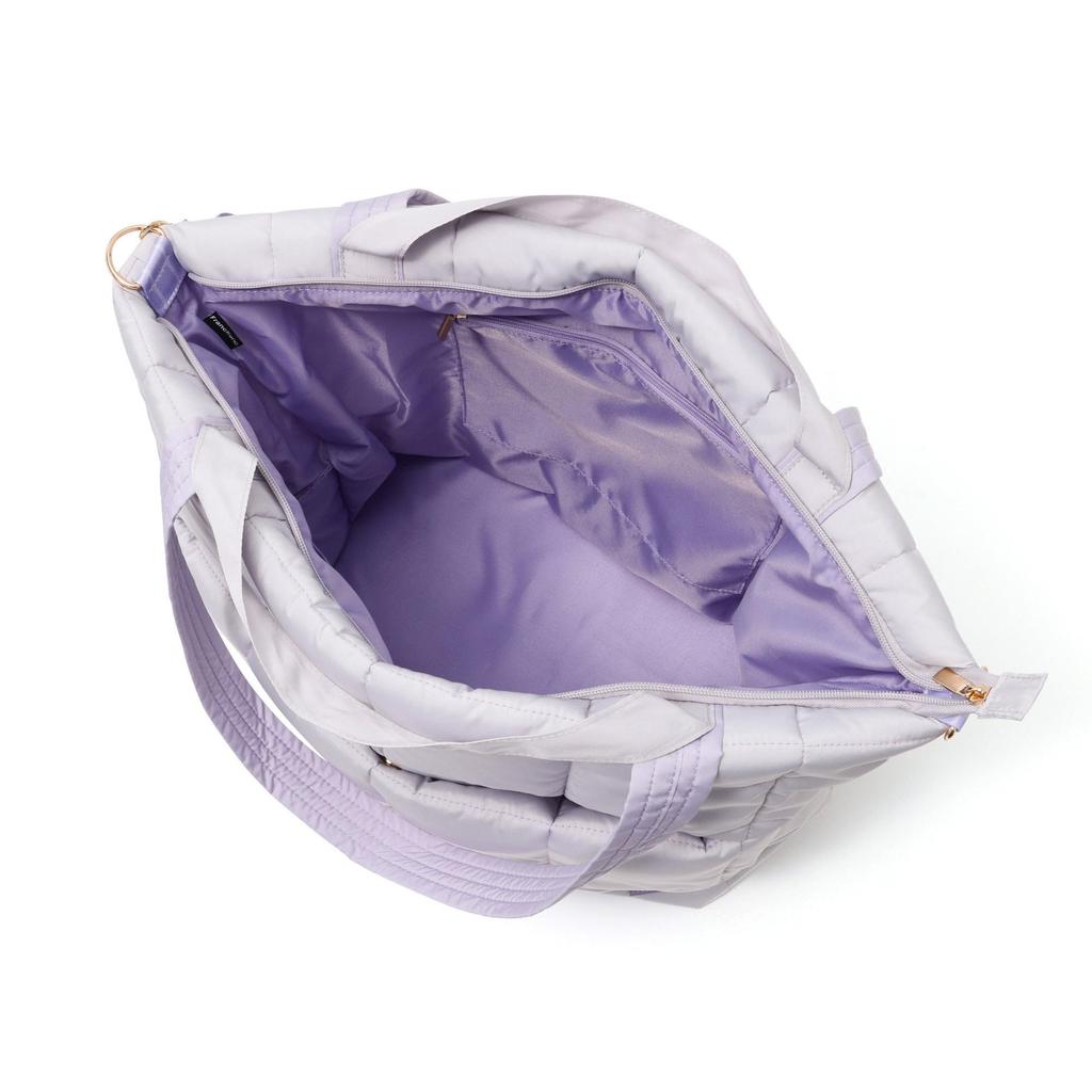 Francfranc Pop Stitch Quilt Travel Bag, Light Gray, Water-Repellent, Expandable, Lightweight, with Water Bottle Holder, Shoulder Strap, and Drawstring