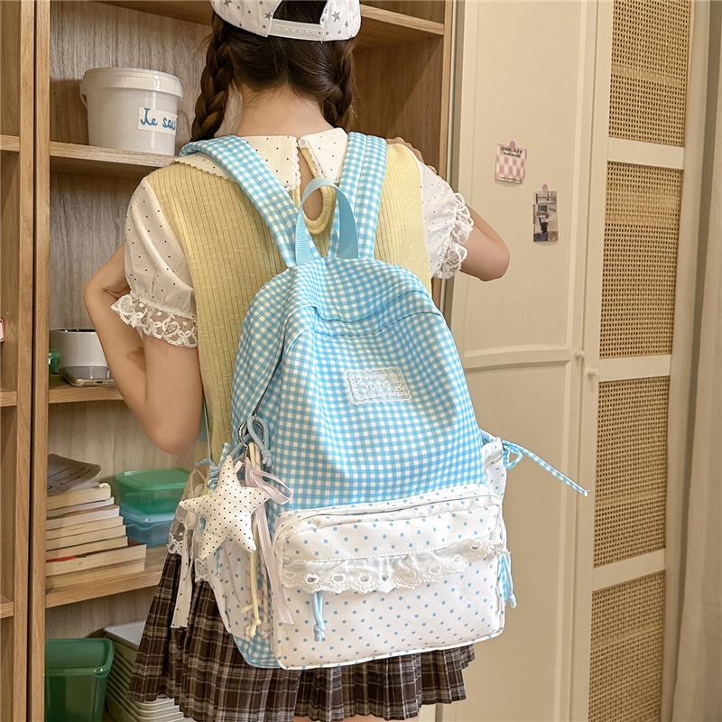 Zaino a Quadri Studente Scuola Media Superiore Borsa da Scuola Zaino da Donna in Pizzo