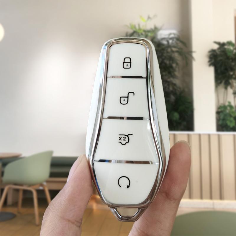 Silver Line Soft Tpu Car Key Case For Byd Atto 3 Han Ev Dolphin Remote Control Protect 4 Buttons Cover Keychain Auto Accessories