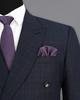 Gunmetal Blau Dezentes Karomuster Zweireihiger Blazer