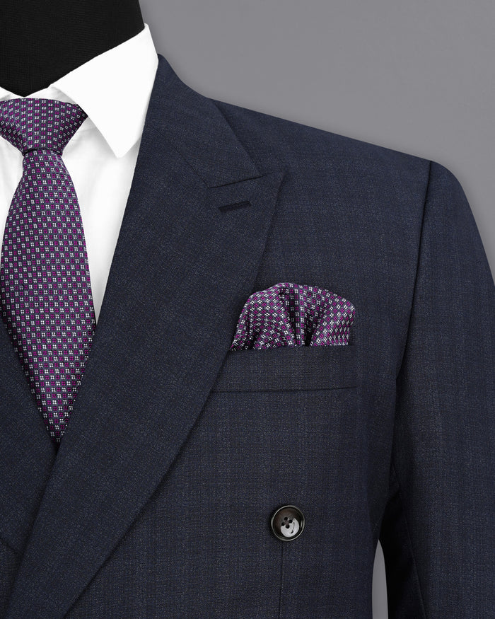 Gunmetal Blau Dezentes Karomuster Zweireihiger Blazer